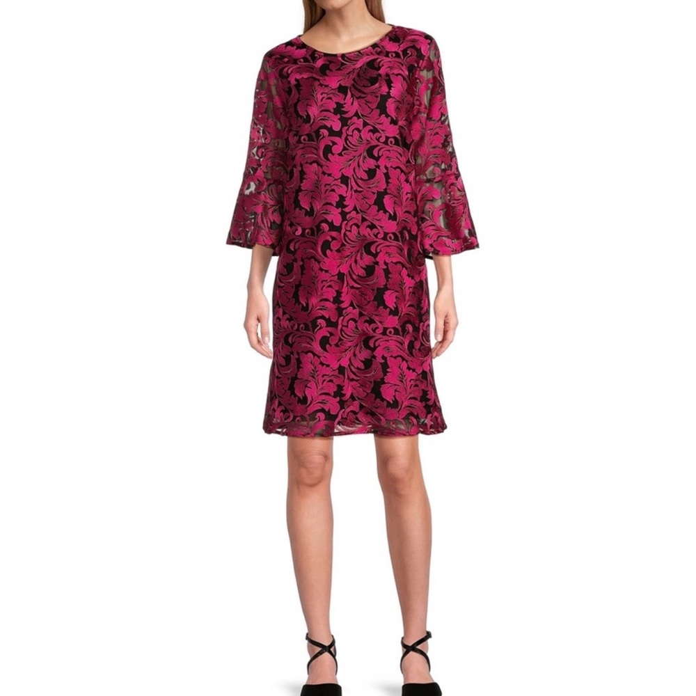 Caroline Rose Bella Soiree Embroidered Shift Dress Sz S Mesh Lace Occasion